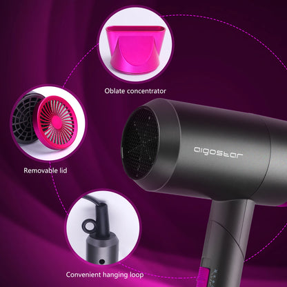Secador de Pelo AIGOSTAR 1800W – Plegable, 3 Temperaturas y Protección Sobrecalentamiento
