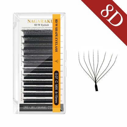 NAGARAKU Extensiones de Pestañas W Shape Premade Fan — 3D a 8D, Fibra Nano PBT Suave
